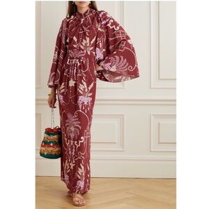 Johanna Ortiz Burgundy and Blush Floral Maxi Dress